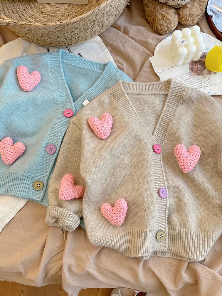 Women's Children's Cardigan Knitted Little Hearts