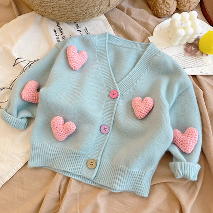 Women's Children's Cardigan Knitted Little Hearts