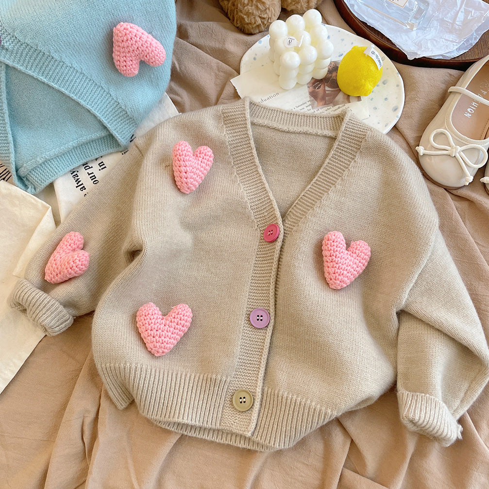 Women's Children's Cardigan Knitted Little Hearts