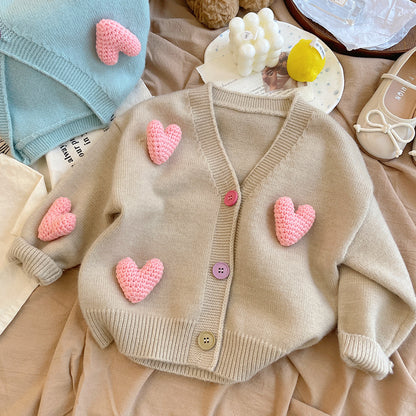 Women's Children's Cardigan Knitted Little Hearts