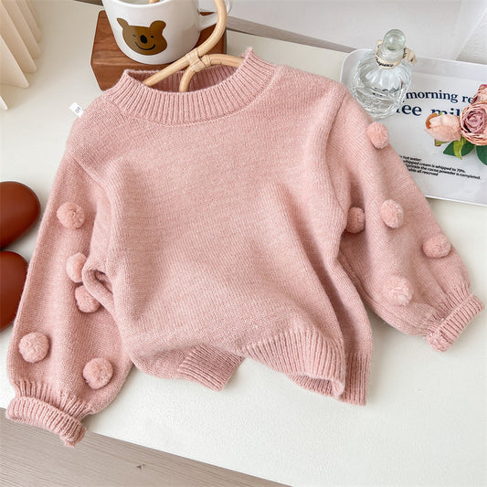 Women's Children's Knitted Pompom Blouse