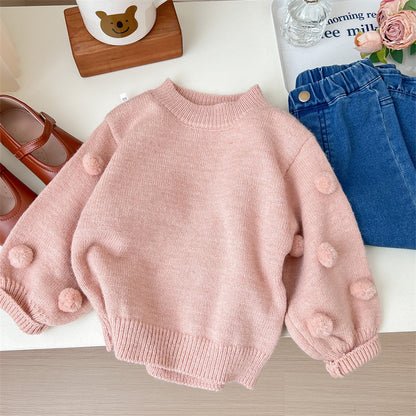 Women's Children's Knitted Pompom Blouse