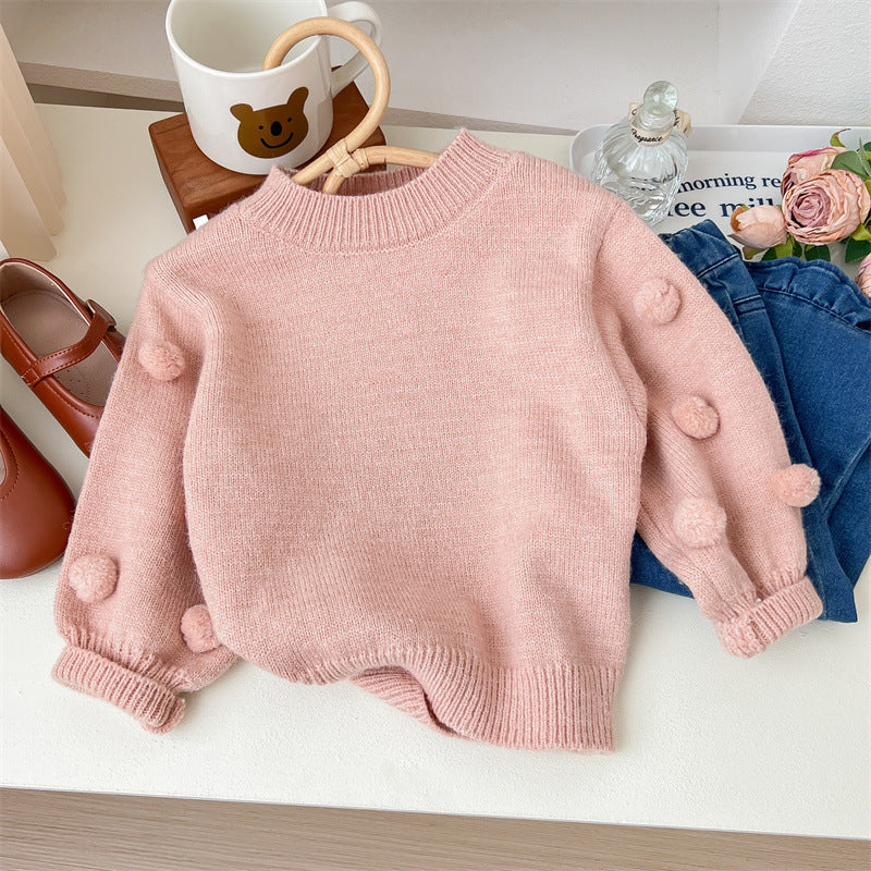 Women's Children's Knitted Pompom Blouse