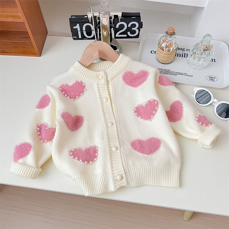 Cardigan Infantil Pérolas Coraçõeszinhos