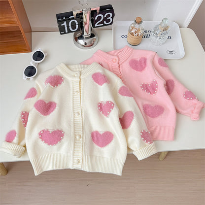 Cardigan Infantil Pérolas Coraçõeszinhos