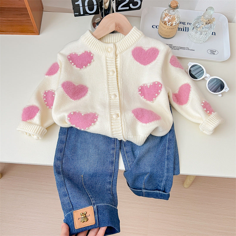 Cardigan Infantil Pérolas Coraçõeszinhos