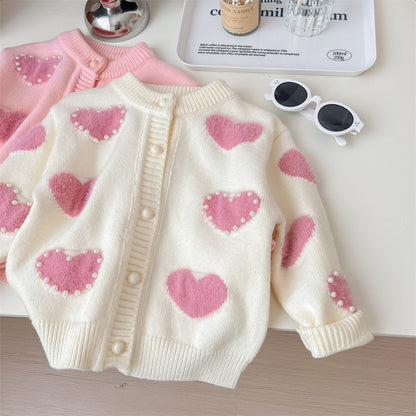 Cardigan Infantil Pérolas Coraçõeszinhos