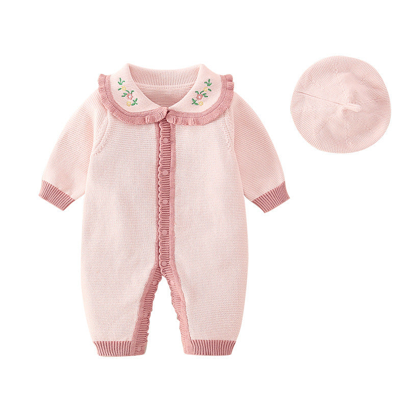 Women's Children's Knitted Floral Jumpsuit + Cap