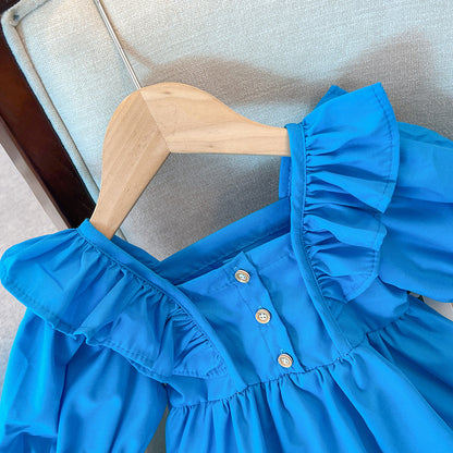 Blue Children's Dress Little Buttons