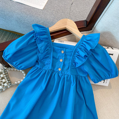 Blue Children's Dress Little Buttons