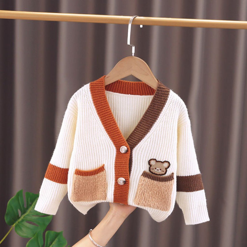 Children's Knitted Bear Pockets Jacket