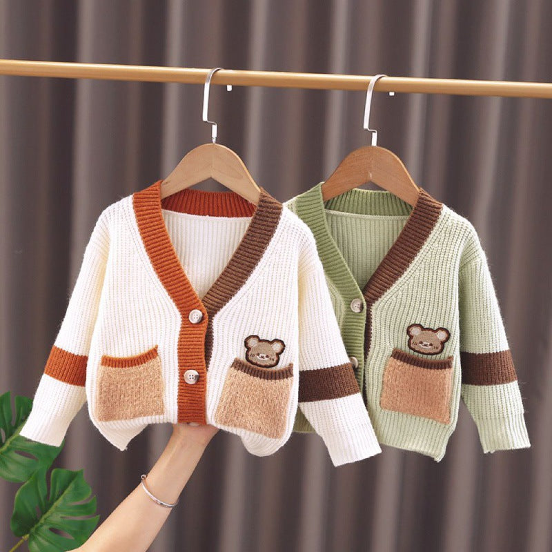 Children's Knitted Bear Pockets Jacket