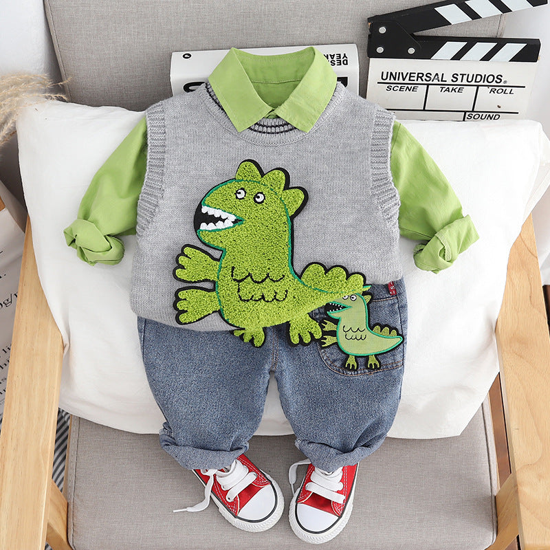 Men's Children's Set 3 Pieces Green Dino