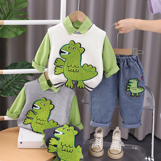 Men's Children's Set 3 Pieces Green Dino