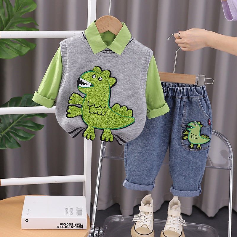 Men's Children's Set 3 Pieces Green Dino