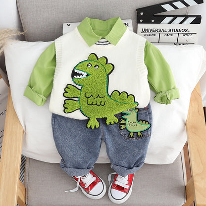 Men's Children's Set 3 Pieces Green Dino