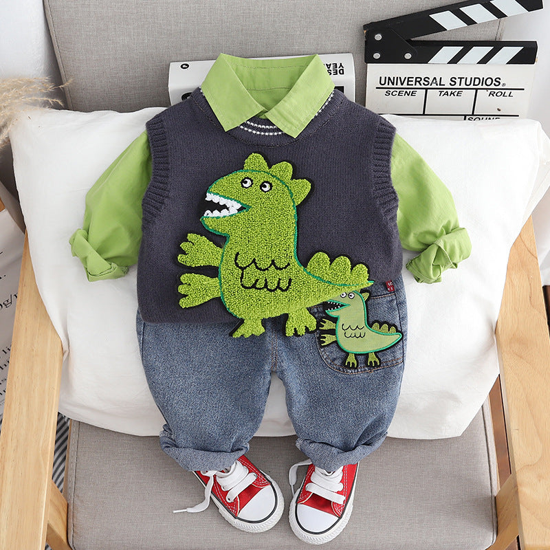 Men's Children's Set 3 Pieces Green Dino