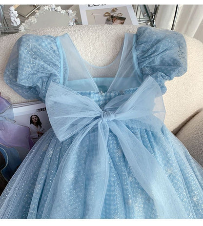 Children's Blue Glitter and Bow Dress