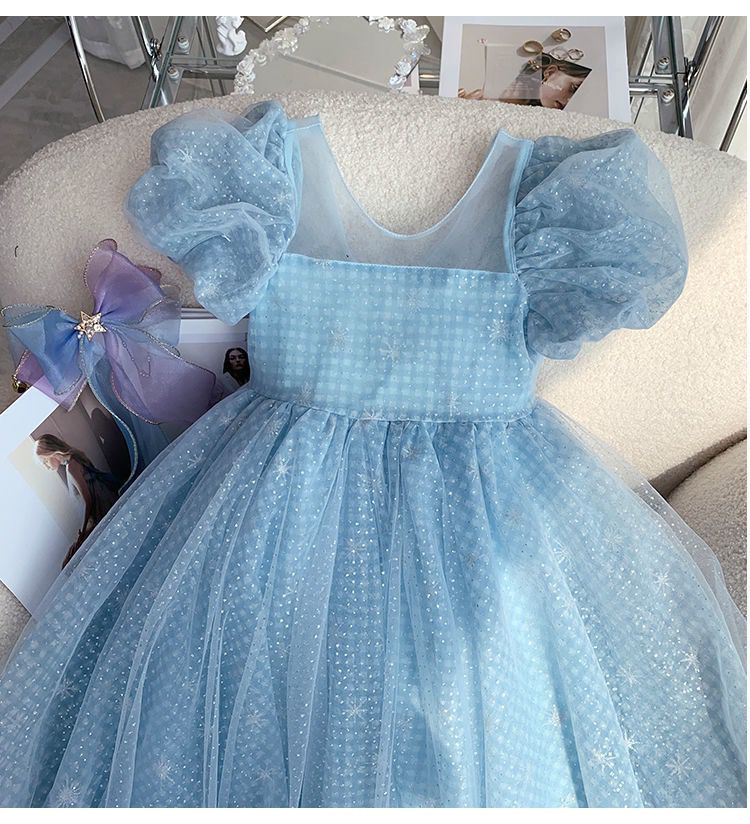 Children's Blue Glitter and Bow Dress