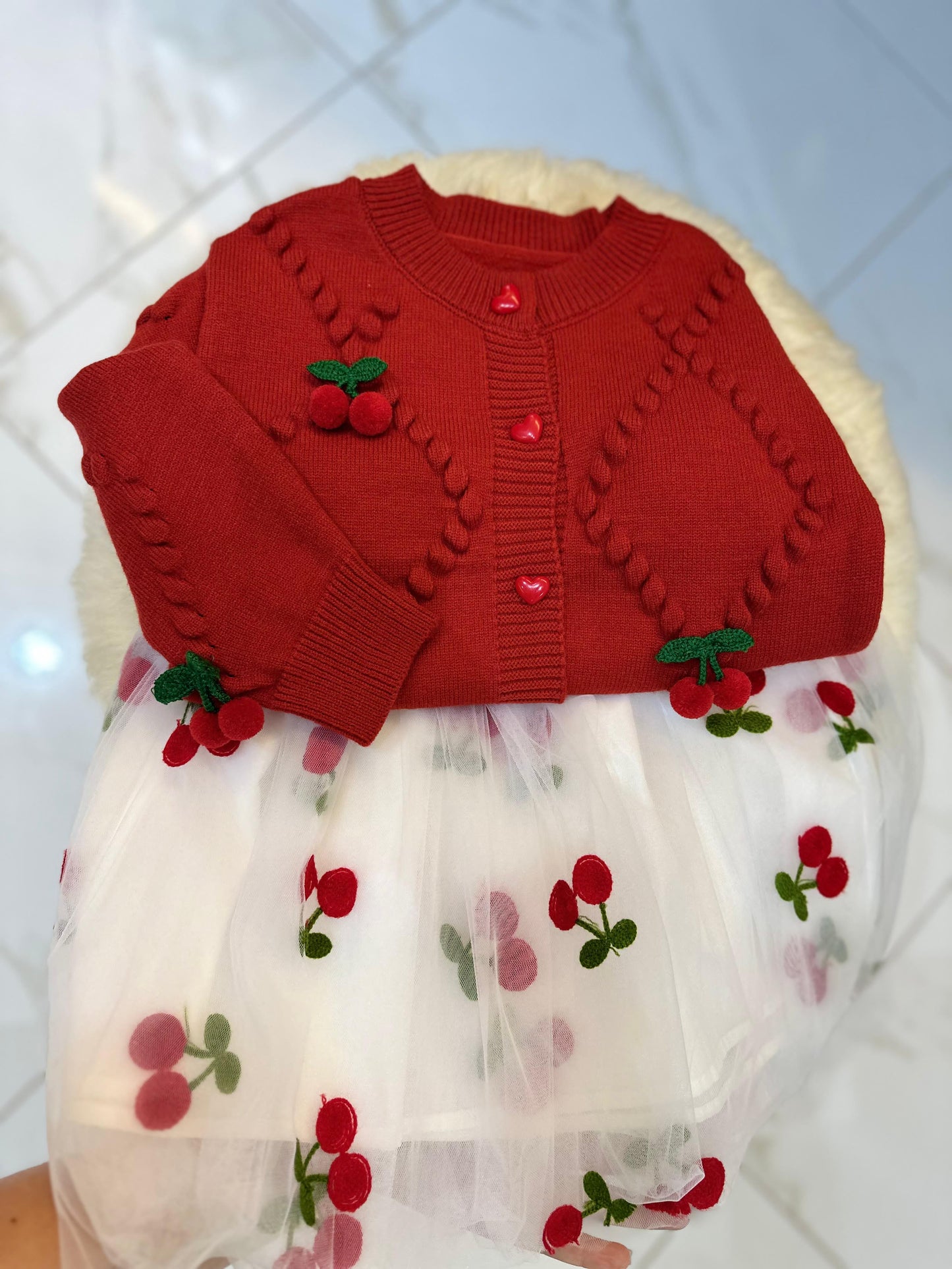 Children's Set Cardigan + Cherry Dress