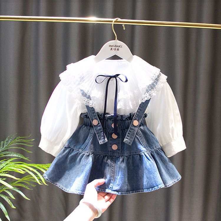 Children's Set Lace Collar Shirt + Jeans