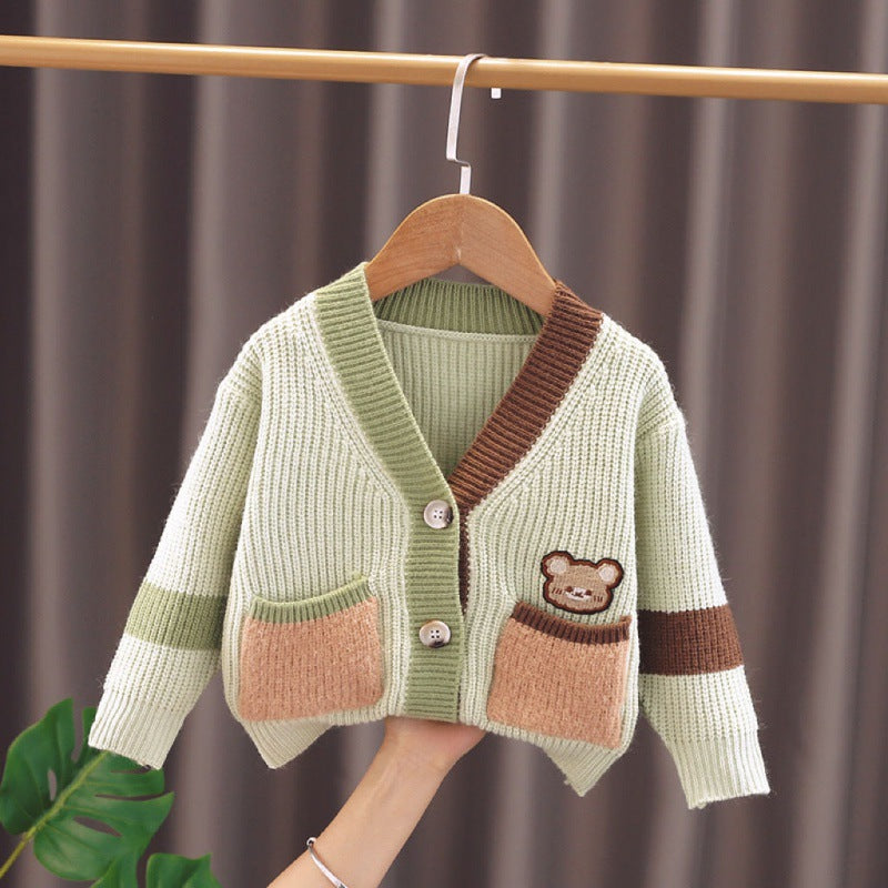 Children's Knitted Bear Pockets Jacket