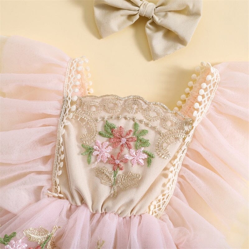 Infant Female Bodysuit Embroidery Flowers+ Bow