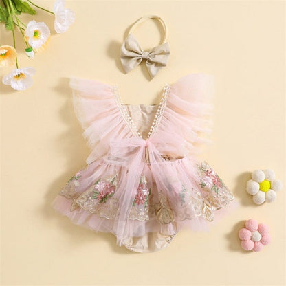 Infant Female Bodysuit Embroidery Flowers+ Bow