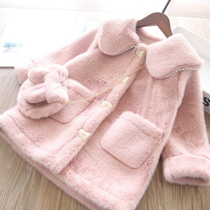 Women's Children's Fur Coat + Bag