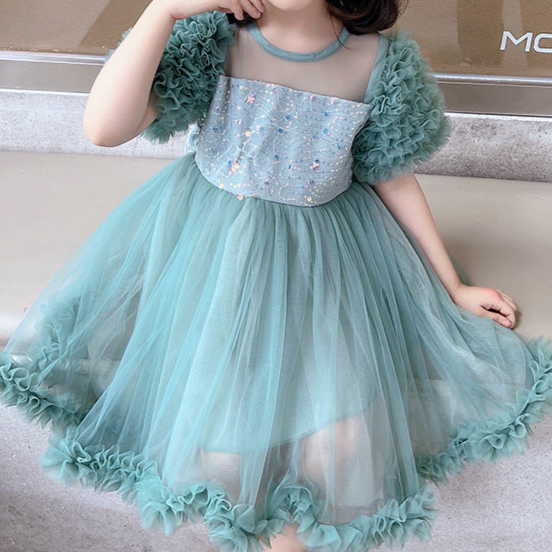 Shiny Puffed Party Dress with Bow