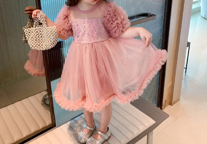 Shiny Puffed Party Dress with Bow