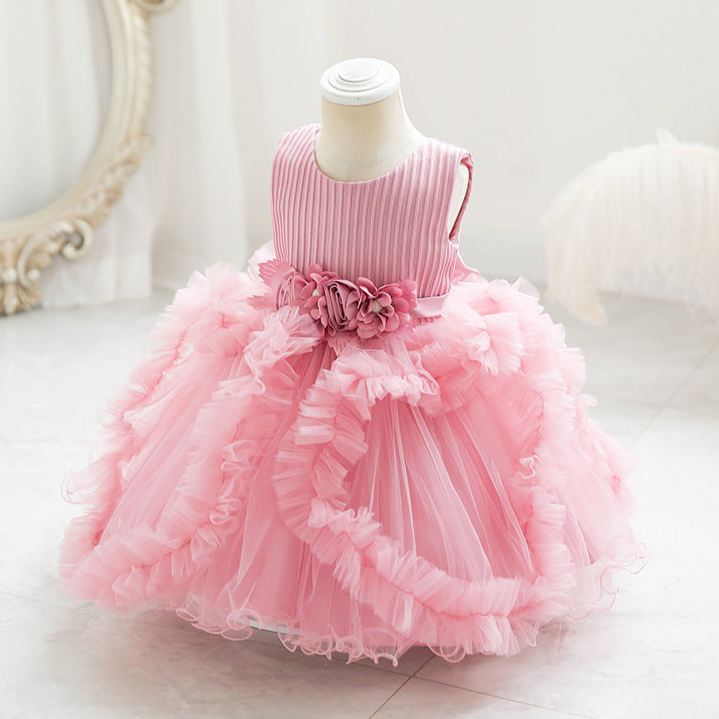 Children's Party Dress Tulle Skirt Flowers