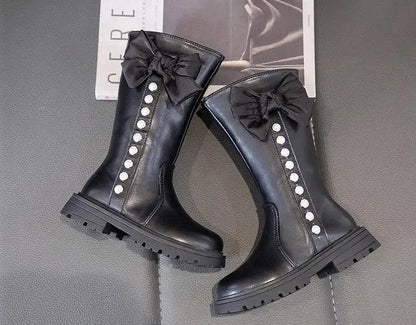 Children's ankle boots with bow and pearls