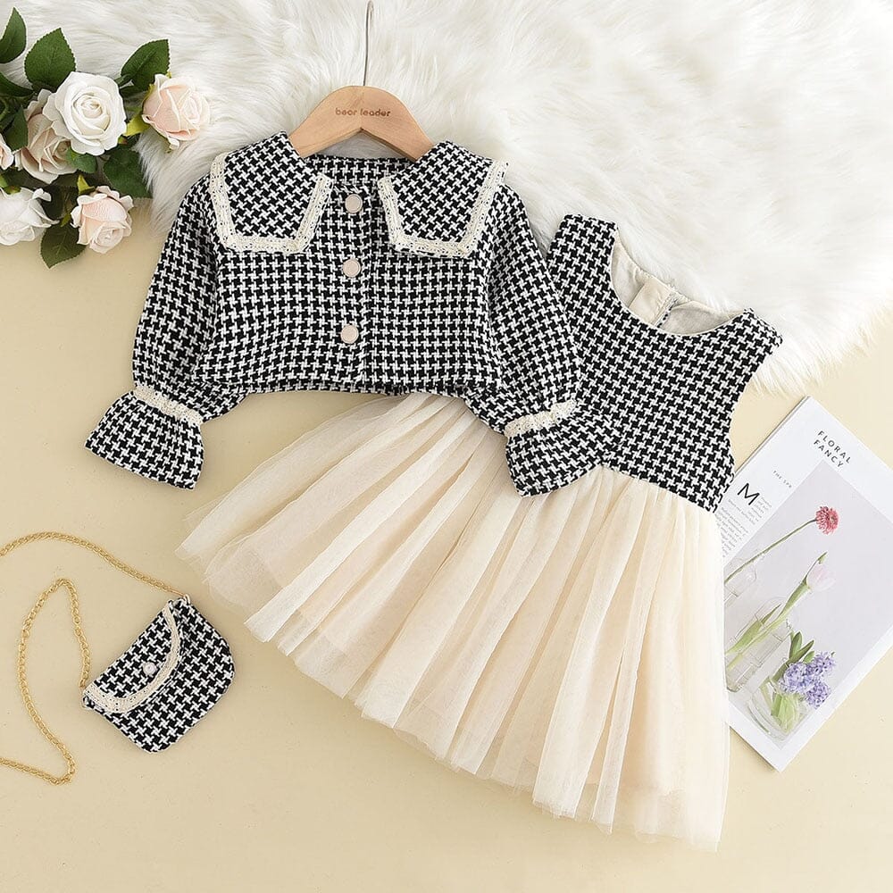 Children's Dress + Cardigan + Turtleneck and Tulle Bag