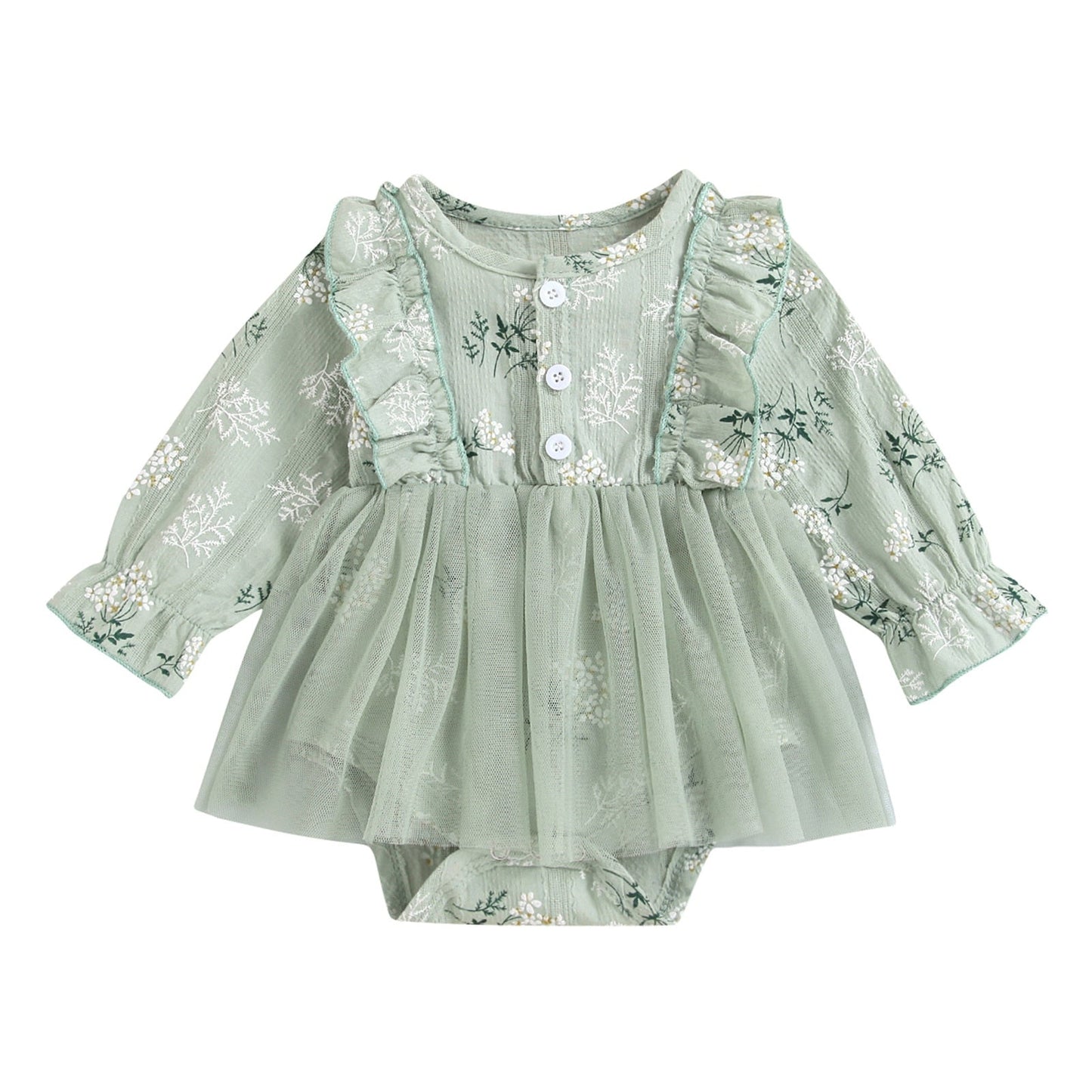 Baby Girls Romper Long Sleeve Floral Casual Daily Princess Gauze Dress