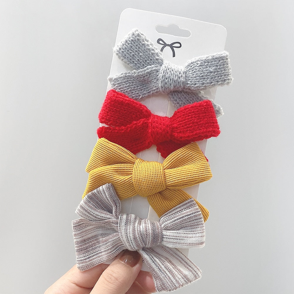 4Pcs/set Lily Embroidery Bowknot Hair Clips