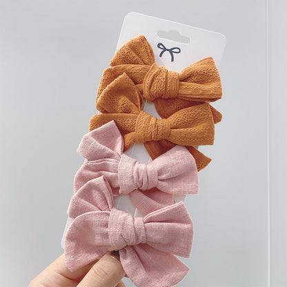 4Pcs/set Lily Embroidery Bowknot Hair Clips