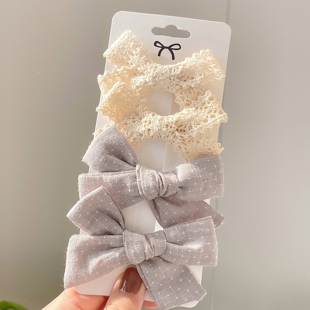 4Pcs/set Lily Embroidery Bowknot Hair Clips