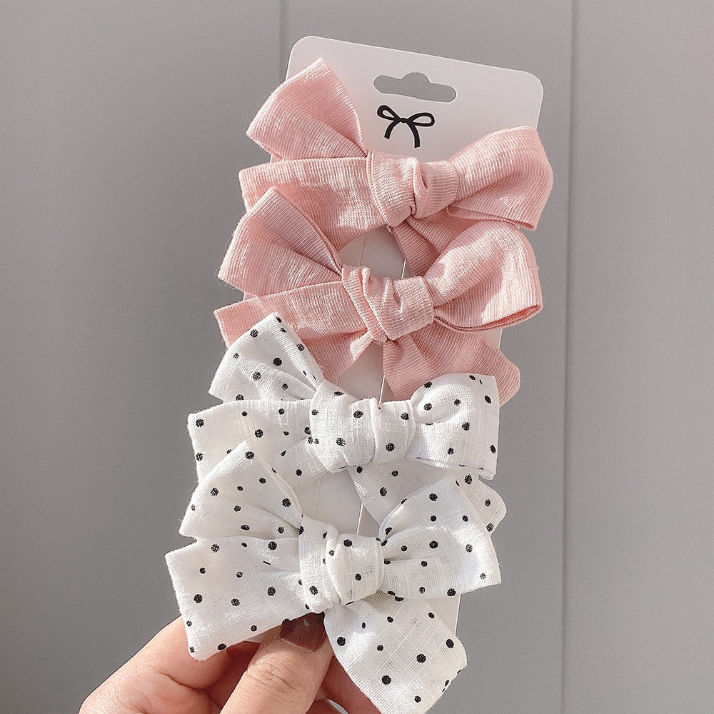 4Pcs/set Lily Embroidery Bowknot Hair Clips