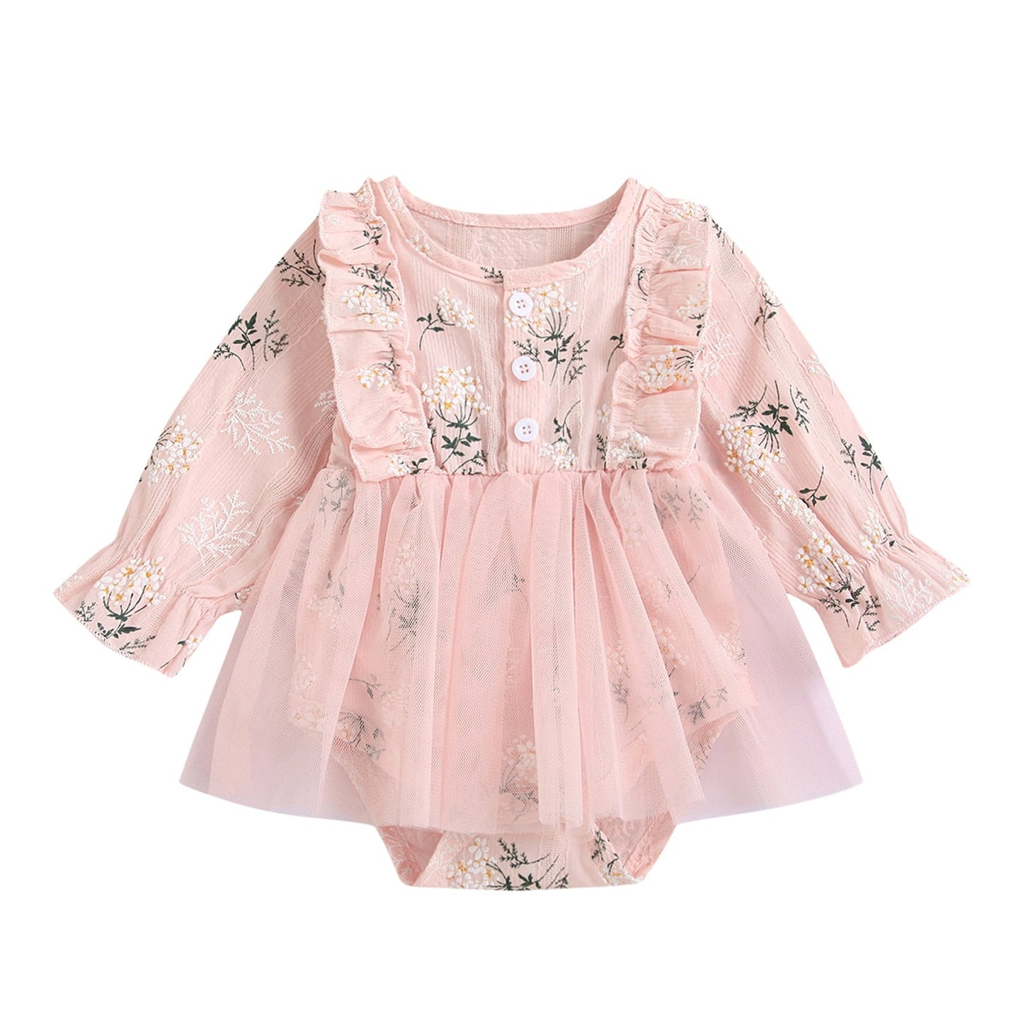 Baby Girls Romper Long Sleeve Floral Casual Daily Princess Gauze Dress