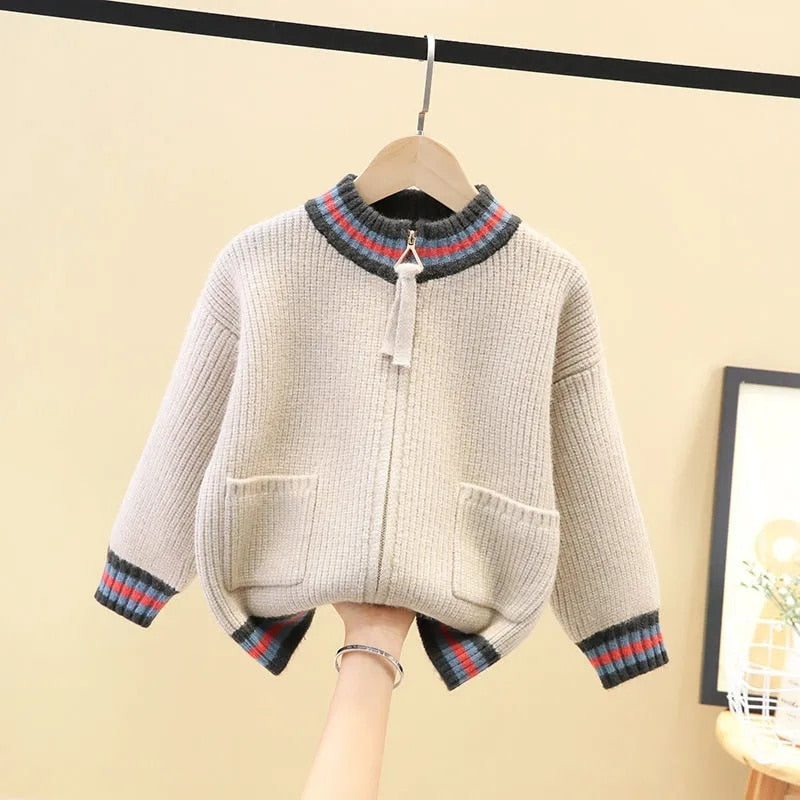 Boys spring New Children Boys Foreign Style Spring And Autumn Wool Knit Cardigan Korean Sweater Coat