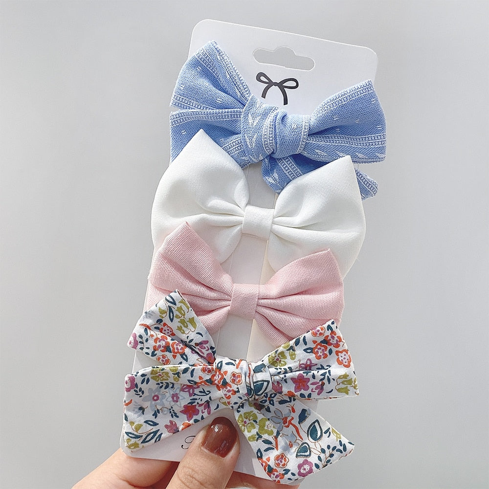 4Pcs/set Lily Embroidery Bowknot Hair Clips