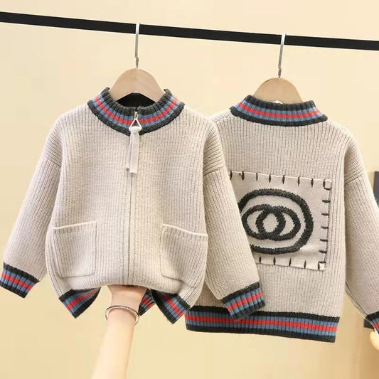 Boys spring New Children Boys Foreign Style Spring And Autumn Wool Knit Cardigan Korean Sweater Coat