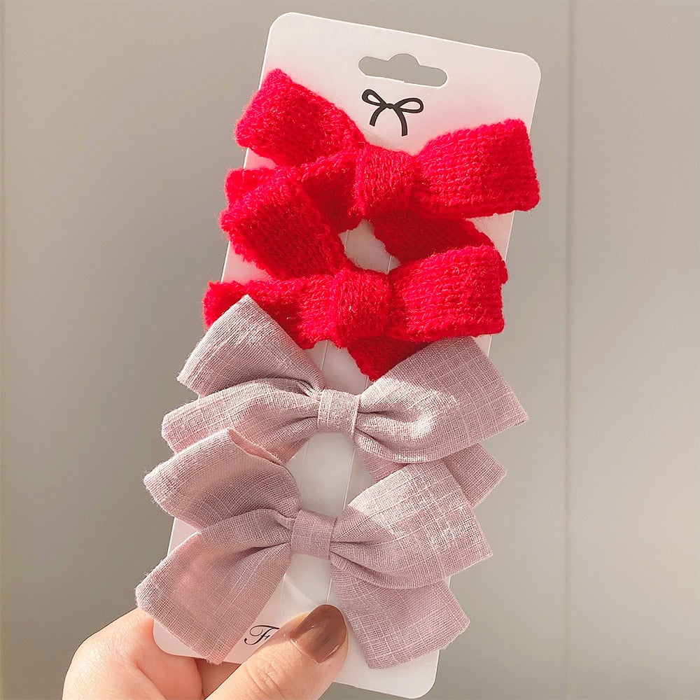 4Pcs/set Lily Embroidery Bowknot Hair Clips