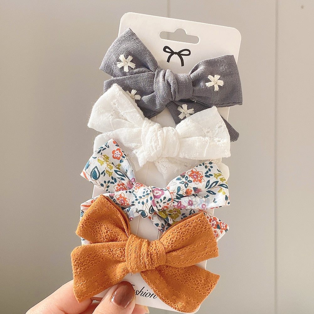 4Pcs/set Lily Embroidery Bowknot Hair Clips