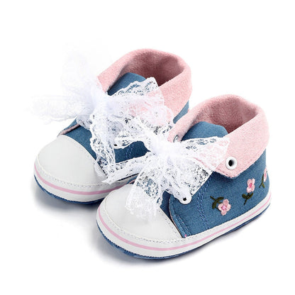 Embroidered Sneakers Lace Bow