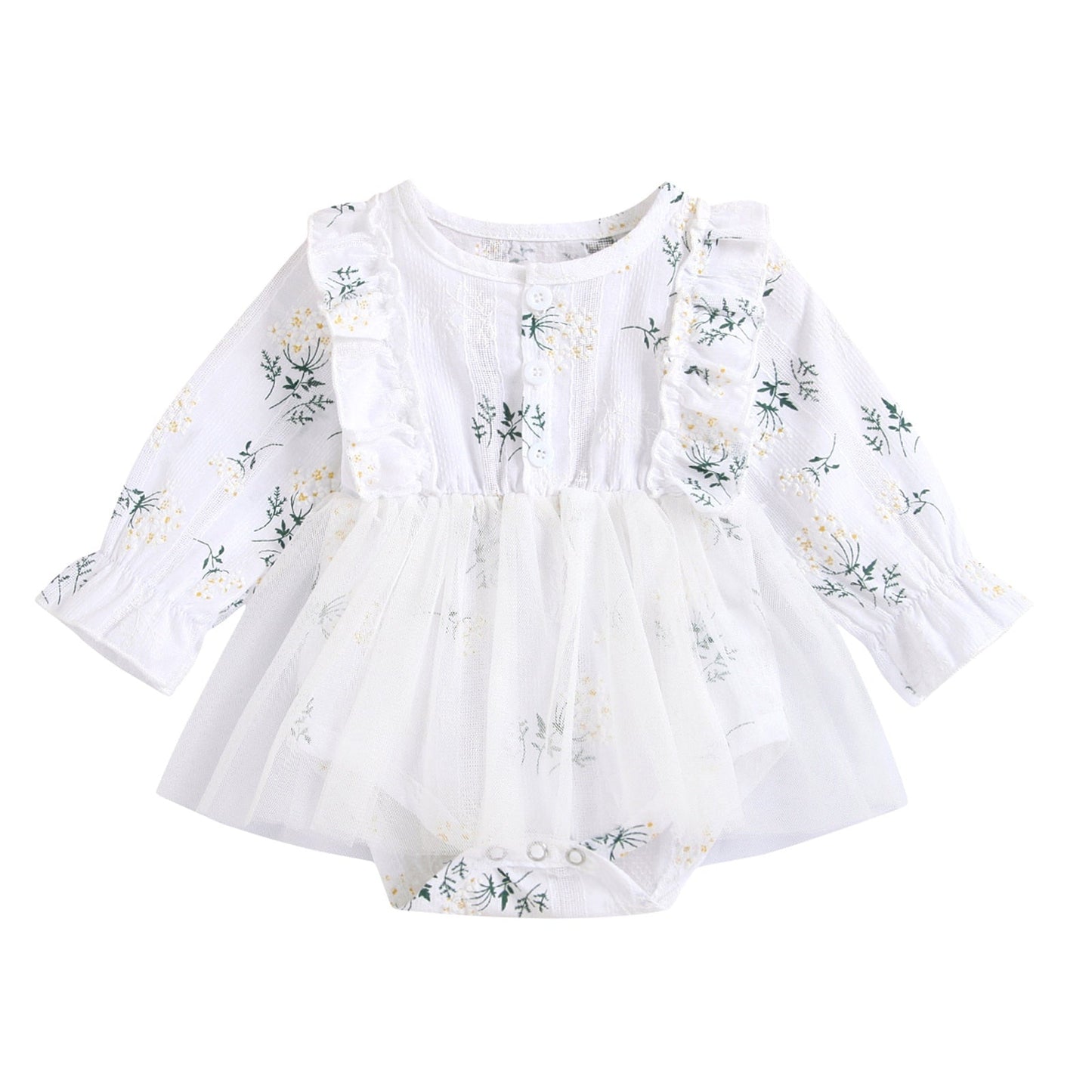 Baby Girls Romper Long Sleeve Floral Casual Daily Princess Gauze Dress