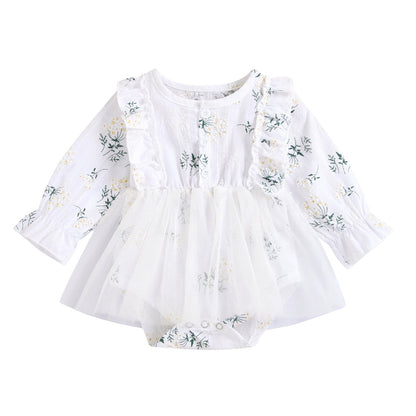 Baby Girls Romper Long Sleeve Floral Casual Daily Princess Gauze Dress