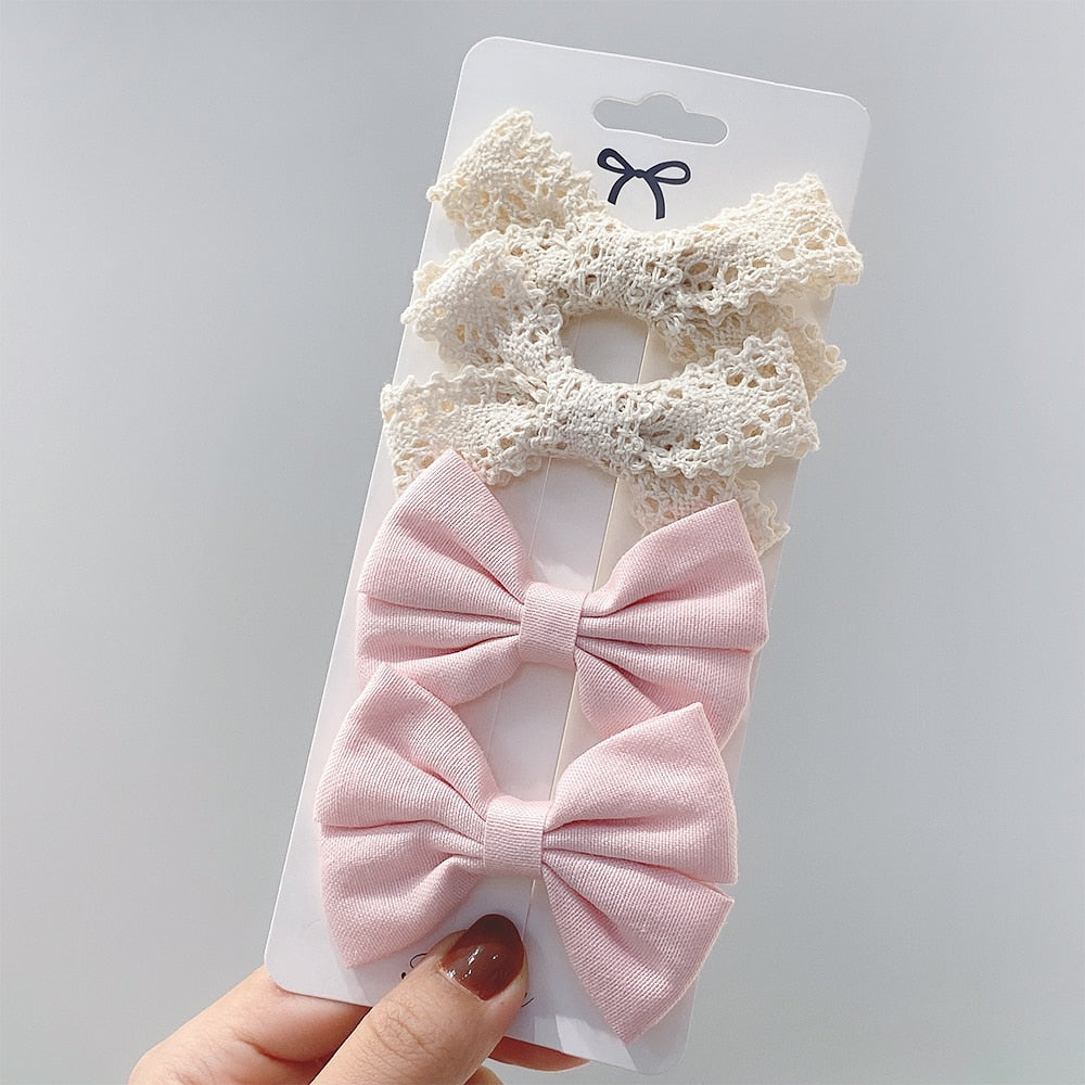 4Pcs/set Lily Embroidery Bowknot Hair Clips