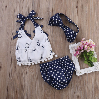 Anchors Tops Shirt Polka Dot Briefs Head Band 3pcs